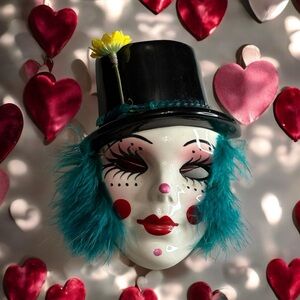 2010 Fancy Faces Signed Ceramic Hand Painted Mini Mask 6”x4” Mardi Gras Krewe